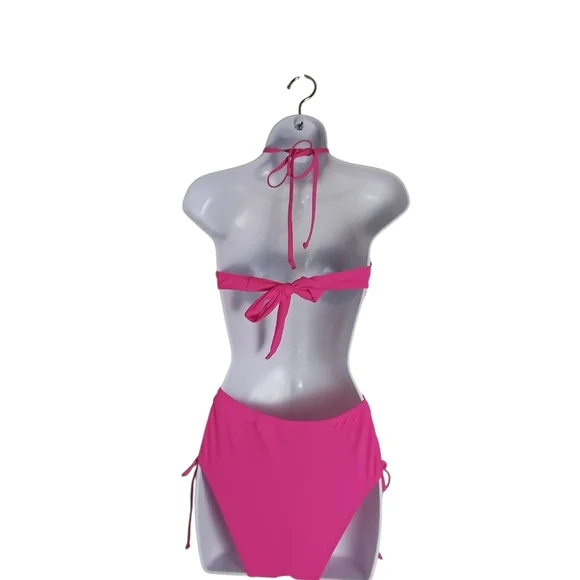 Al'mage Women's Hot Pink One Piece Swimsuit Mesh Halter Drawstring.… - Picture 2 of 5